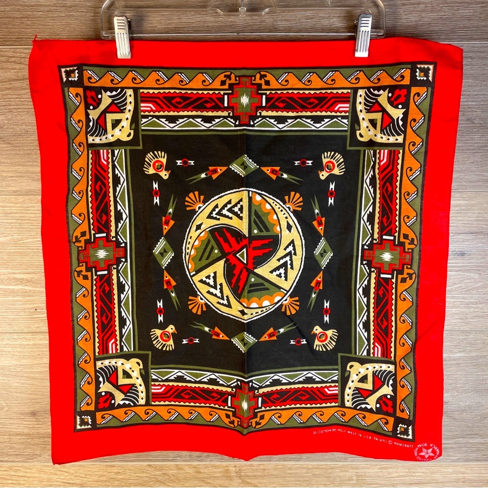 Wamcraft USA Southwest Aztec Native Design Bandana Red Black Orange Green Tan